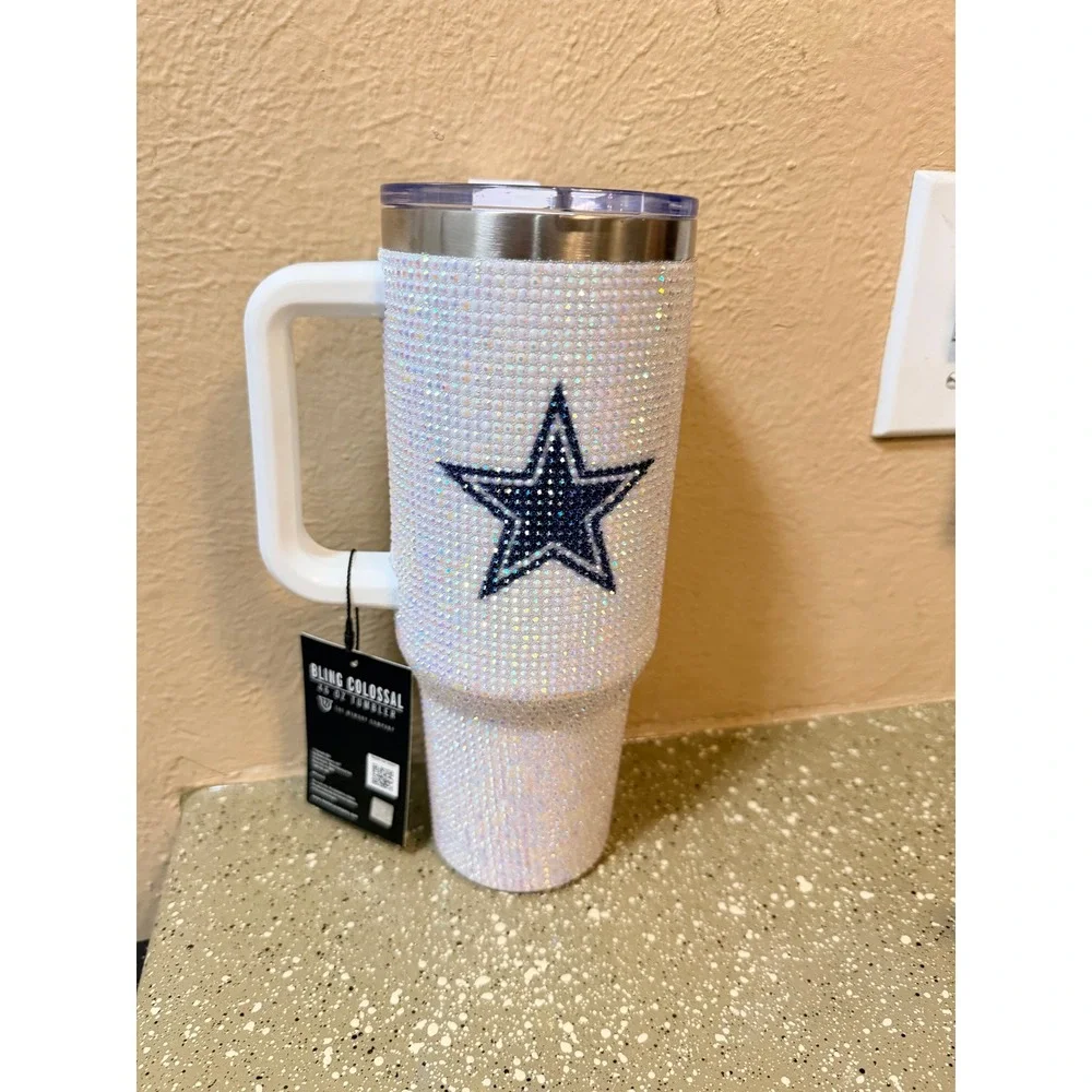 Dallas Cowboys Bling Colossal 40 oz Tumbler Rhinestone Travel Mug White Navy NEW